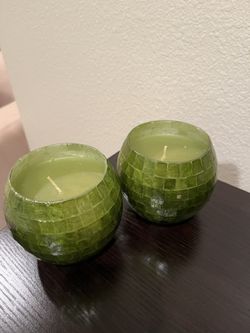 2 Green Glass Candles 