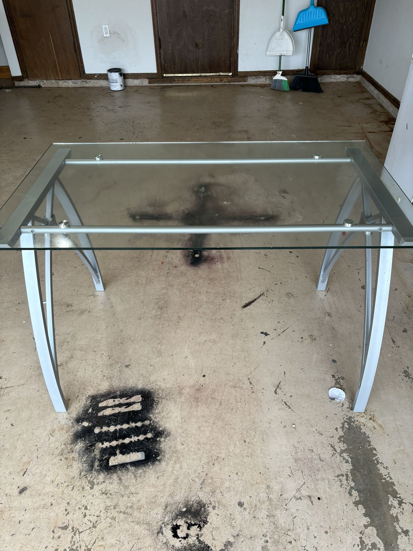 Sturdy Glass Table with Silver Frame and Legs