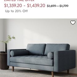 West Elm Blue Velvet Couch – Mid-Century Modern ✨