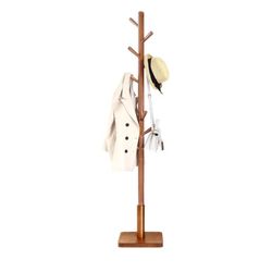 Solid Wood Coat Rack, Free Standing Hall Coat Tree with 8 Hooks, 3 Height Options, for Coats, Hats, Bags, Purses, for Entryway, Hallway, Rubberwood Ho