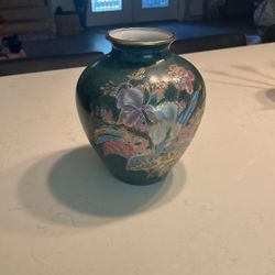 Authentic Antique Green Qing Dynasty Floral Vase 