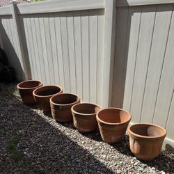 6 Large Terracotta Clay Planters. $15 Each