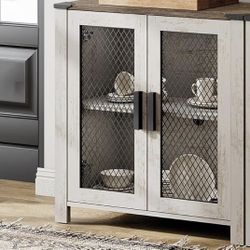 Sideboard Buffet Cabinets with 2-Mesh Door, Wood Kitchen Storage Cabinets with Adjustable Shelf, Coffee Bar Tables for Dining Room, Living Room,Oak an