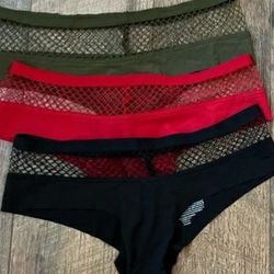 X3 NWOT NEW VICTORIA'S SECRET VERY SEXY MESH RED BLACK FOREST GREEN FISHNET BOYSHORT CHEEKY PANTIES SIZE SMALL