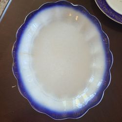 Vintage Flow Blue Sterling China Platter w/ Gold Embellishment