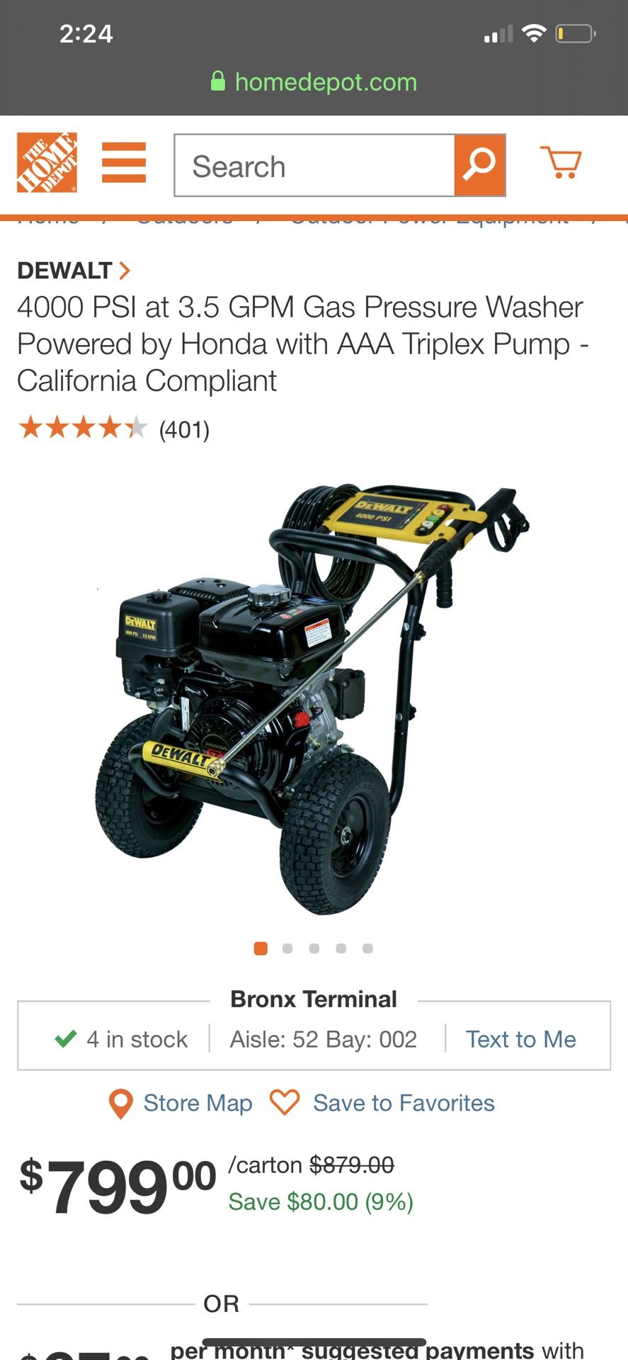 DEWALT 4000 PSI at 3.5 GPM Gas Pressure Washer Powered by Honda with AAA Triplex Pump - California Compliant