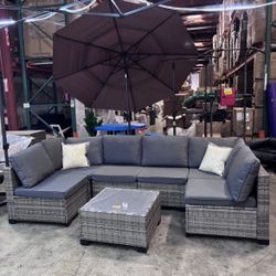 New 7 Pieces Wicker Outdoor Patio Furniture set Sectional Sofa Set ottoman table