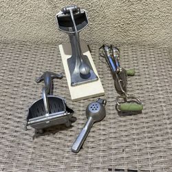 Vintage Metal Kitchen Tools Bundle • Juicer, Ricer, Egg Beater, Chopper