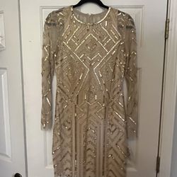 AIDAN MATTOX Womens Gold Long Sleeve Knee Length Sheath Dress 10