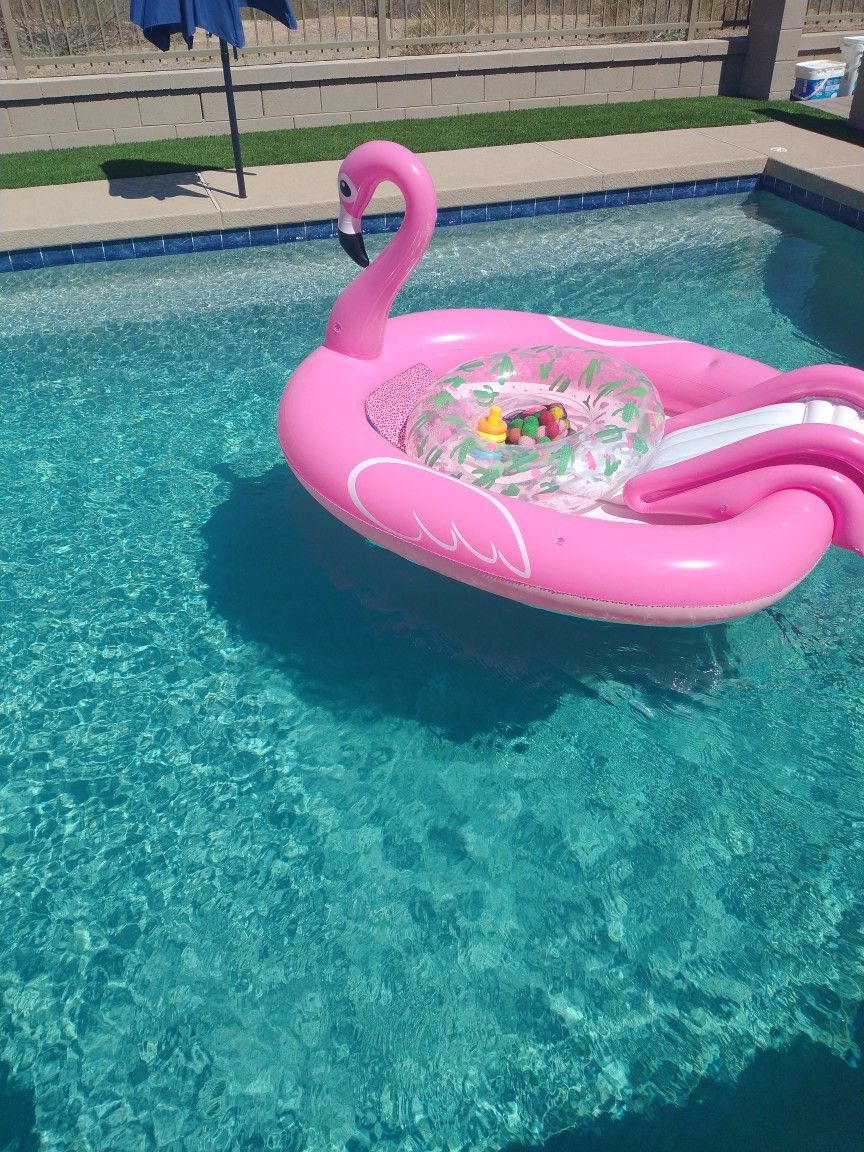 3-in-1 Flamingo Inflatable Kiddie Pool & Water Slide & Splash Sprayer Sprinkler for Kids