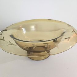 Etched Glass/Rolled Edge Amber Bowl
