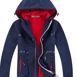 Youth Boys Kids Rain Jackets Waterproof Lightweight Hooded Raincoats Lined Softshell Windbreakers for Outdoor