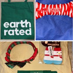 Holiday Dog Collar Bow Tie / New Size M Holiday Socks / Green Branded Bandana/Toy