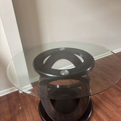 Mesa De Cristal Redonda, Madera Sólida 