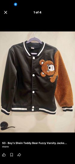 Kids Boy Campus Jacket With Teddy Bear Embroidery And Patch Work Size 10 SHEIN 