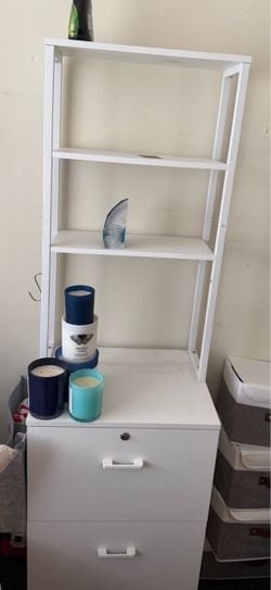 White Bookshelf & File Cabinet Storage Unit – Office Organizer -$60