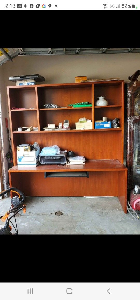 Desk with Hutch and Two Filing Cabinets