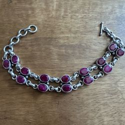 Vintage 925 Sterling Silver genuine Rubies bracelet, adjustable 6.5-8 in. -23 grams , marked 925