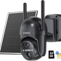 SEHMUA 4G LTE Cellular Solar Security Camera Wireless Outdoor, No WiFi Solar Powered Camera, 360° Live View, 2K Color Night Vision, PIR Motion Sensor,