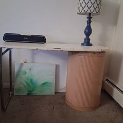 1970 Vibe ... Desk With Cabinets 6 Available Slots For Drawers. Sliding Door To Close Cabinet With Lock. Metal Cabinet, Wood With White Covered Desk T