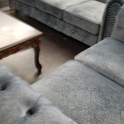 Traditional Sofa Love Chair gray velvet
