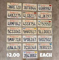 EXPIRED CALIFORNIA LICENSE PLATES, $2 EACH