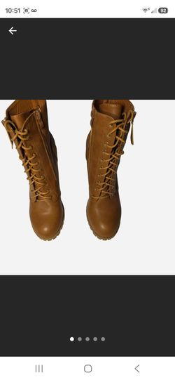 Soda  "Malia"  Tan  Lace -Up Chunky Heel Boots