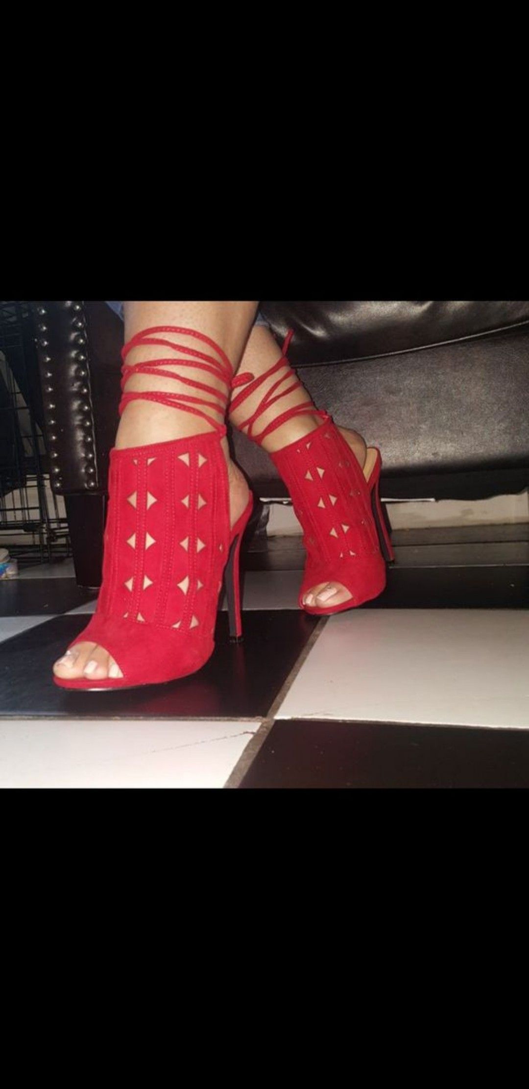 Red peep toe heels