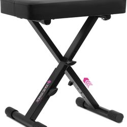 Liquid Stands Foldable Adjustable Piano Bench X-Style Music Stool - Piano Keyboard Bench Seat for Piano Keyboard Stand with Black Cushion Padded Bench