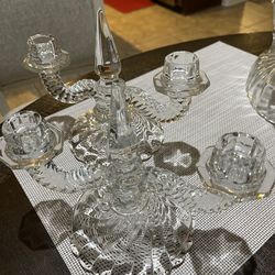 Vintage Crystal Glass Candelabra Set (2 Matching)