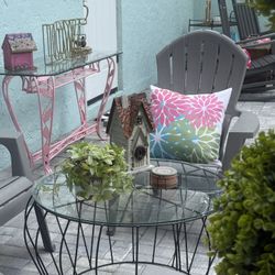 $75 FIRM • Modern Black Metal & Glass Coffee Table • Perfect for Airbnb / Staging / Coastal Modern