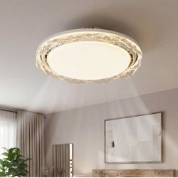 20 Inch Bladeless Ceiling Fan with Light Modern Crystal Ceiling Fan with Remote Control and 3 Level Adjustable Lighting, White Color, Suitable for Stu