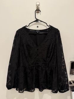 Torrid Black Textured Floral Sheer Long Sleeve  Blouse