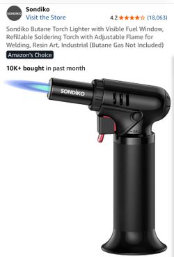 Sondiko Butane Torch Lighter with Visible Fuel Window, Refillable Soldering Torch with Adjustable Flame for Welding, Resin Art, Industrial