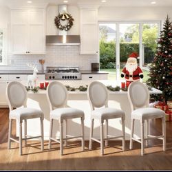 Set of 4 Solid Wood Classic French Country Wooden Barstools,