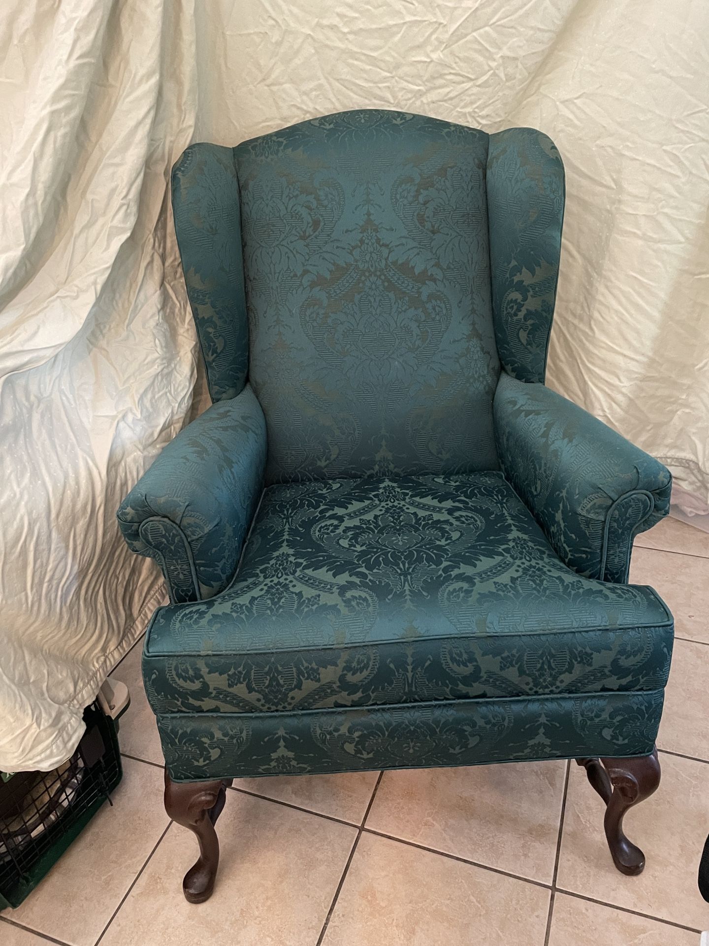 Vintage Paul Robert Green Jacquard Wingback Chair