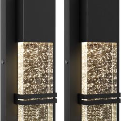 LED Integrated Outdoor Wall Light, Modern Exterior Wall Sconce with Crystal Bubble Glass, 12W 3000K Wall Mount Lighting Matte Black Finish Porch Light