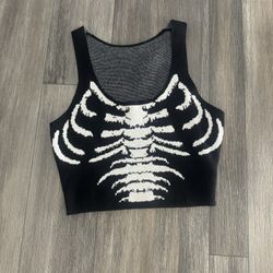 Fuzzy Skeleton Rib Crop Tank Top