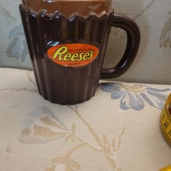 RARE "RIDGES" Reese's Peanut Butter Cup Coffee Mug Galerie Brown and Orange