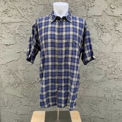 Orvis Shirt Mens Large Blue Plaid Button Up Casual Camp Hiking Fishing Outdoors