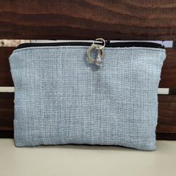 Blue Zipper Pouch With Crystal Charm Zipper Pull And Bumblebee Print Lining