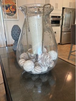 Large Decorative Glass Vase with Candle and Filler Balls