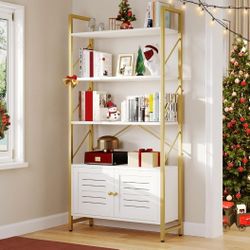 White And Gold Bookshelf With Extra Storage