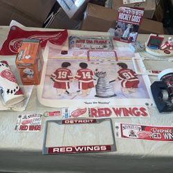 Goalie Clock  Flag Stick Detroit Red Wings Cup Puck Book Card License Sticker Look!