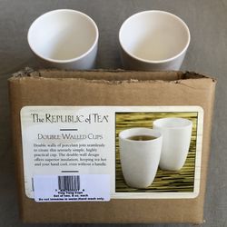 NEW*👉🏻 The Republic Of Tea 2x Double Walled Porcelain Cups White 8 Oz Ying Yang Modern (Silver Lake)