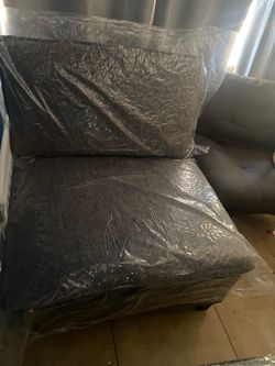 Dark Gray Fabric Armless Chair with Ottaman