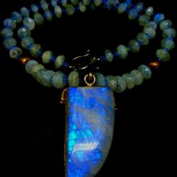 Moonstone Necklace And Pendant , Large And Beautiful Color Pendant,  Silver Clasp