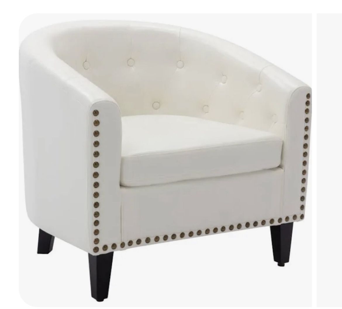 CASAINC Chair Modern White Faux Leather Club Chair, image size:1170x1055