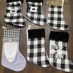 Set of 6 black and white Christmas stockings