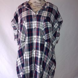 NWOT Womens JACHS Girlfriend Plaid Flannel Short Sleeve Button Up Top XXL